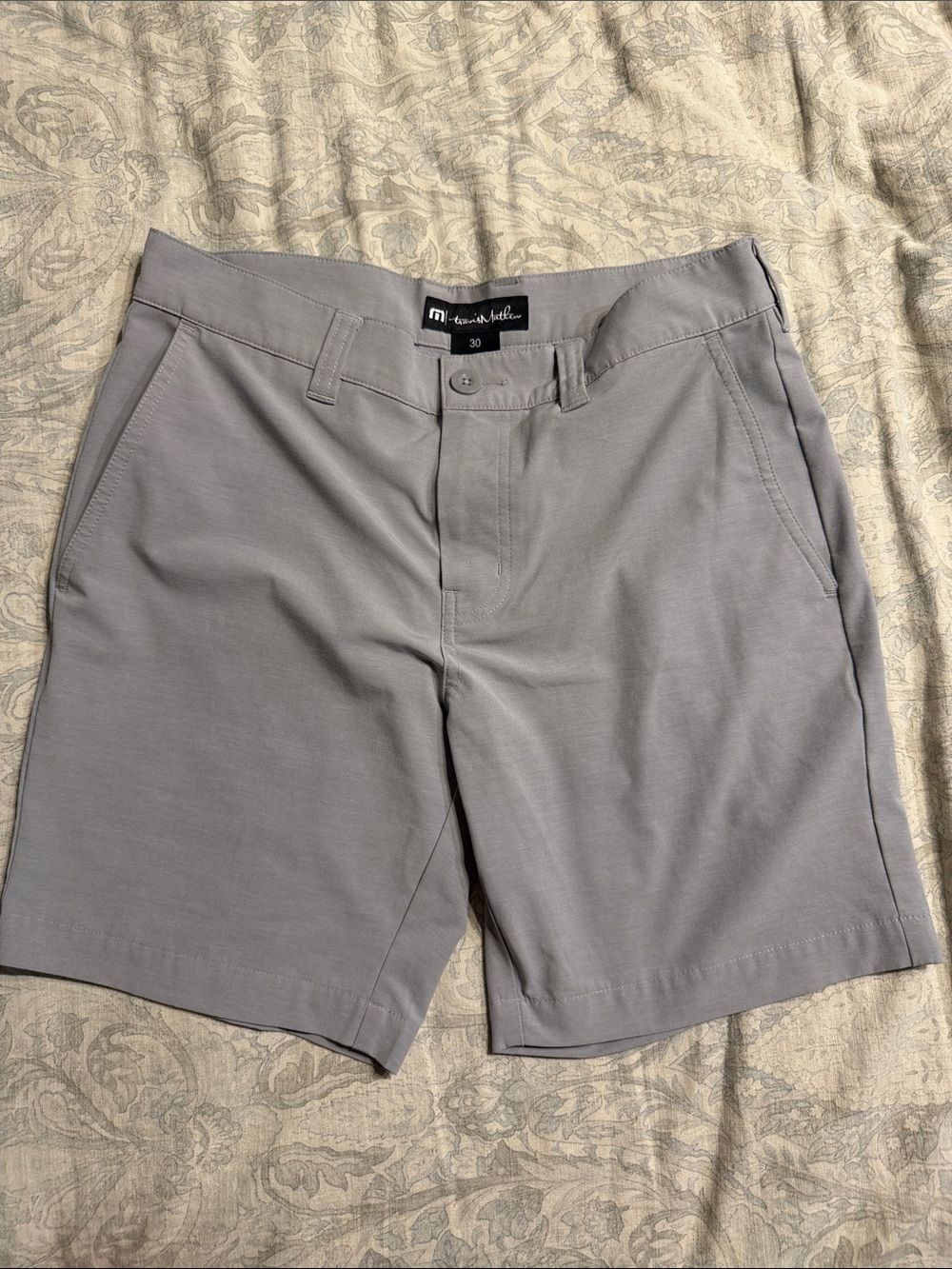Travis Mathew Light Gray Performance Flat-Front Shorts